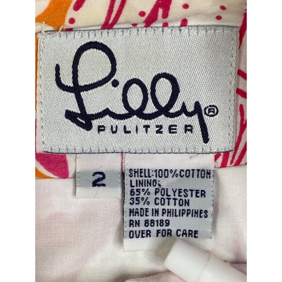 Lilly Pulitzer Size 2 White Label Floral Skirt Orange Pink Zip Back - Picture 2 of 7